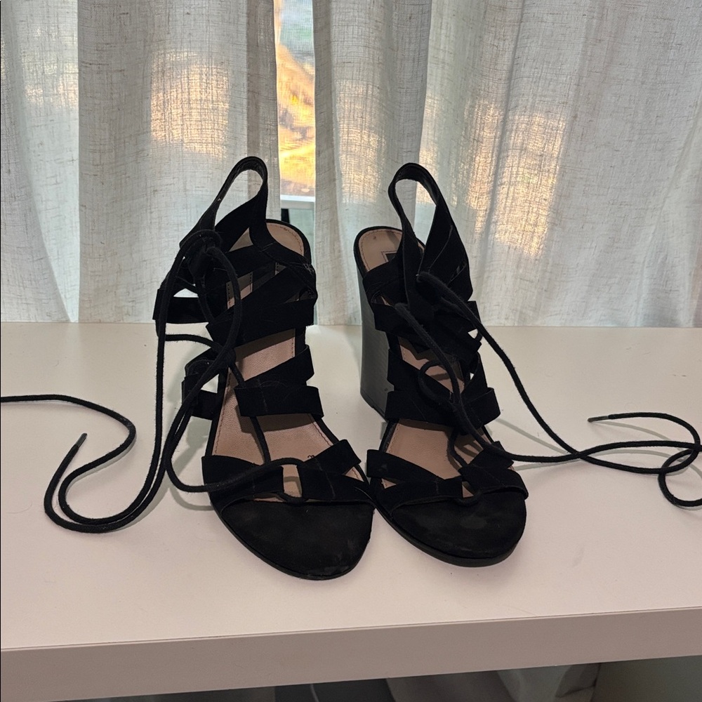 Black Strappy Wedge Sandals